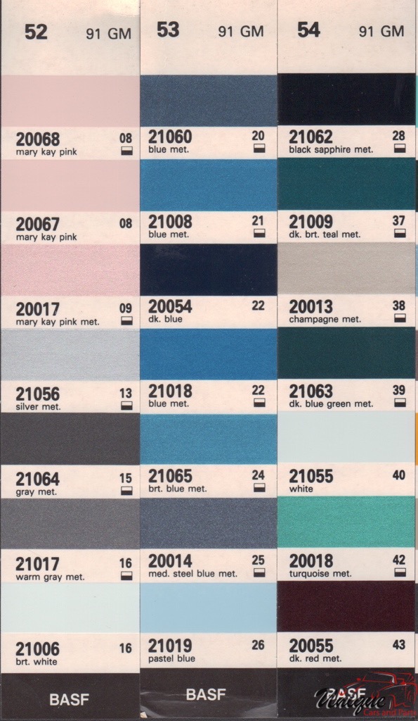 1991 General Motors Paint Charts RM 5